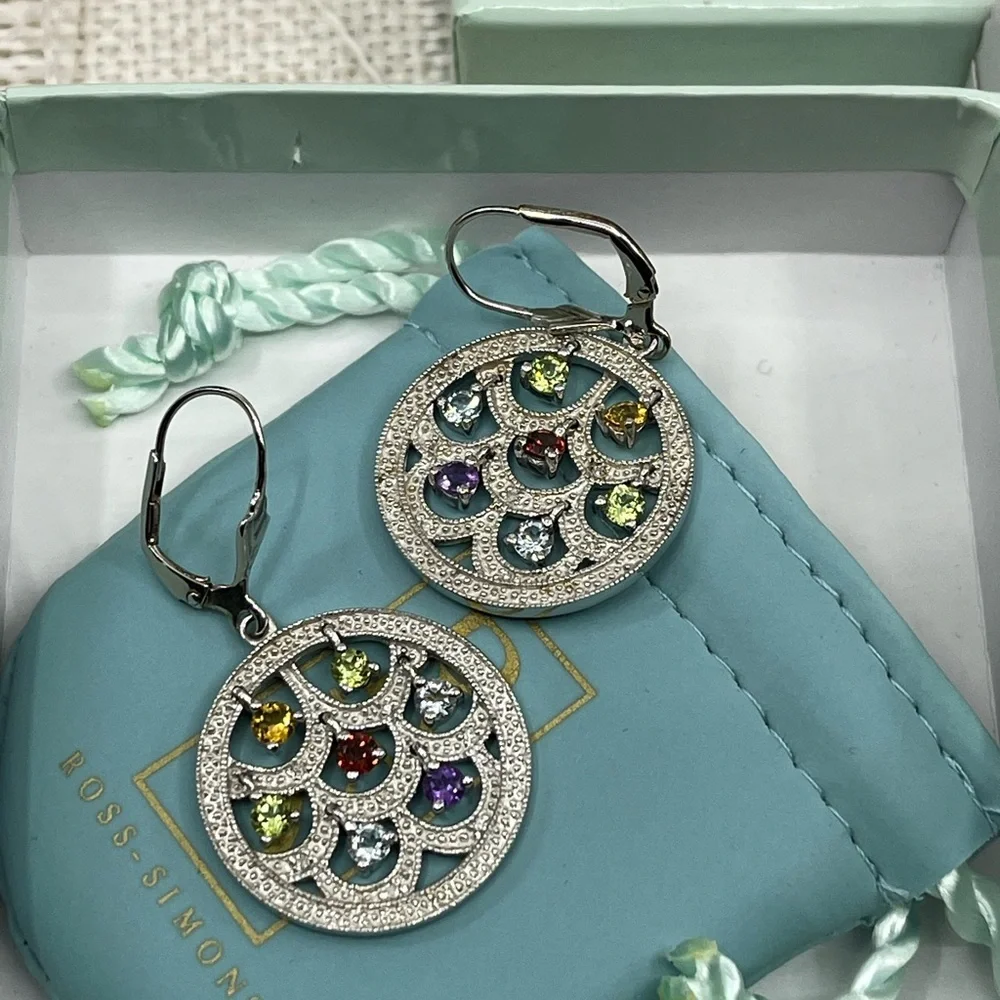 Vintage Ross-Simons Real Sterling Silver Multi-Gemstone Earrings - Picture 4 of 16